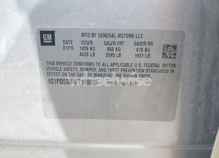 Photo 9 of 2015 Chevrolet Cruze 1LT MANUAL (VIN 1G1PD5SB4F7166030)