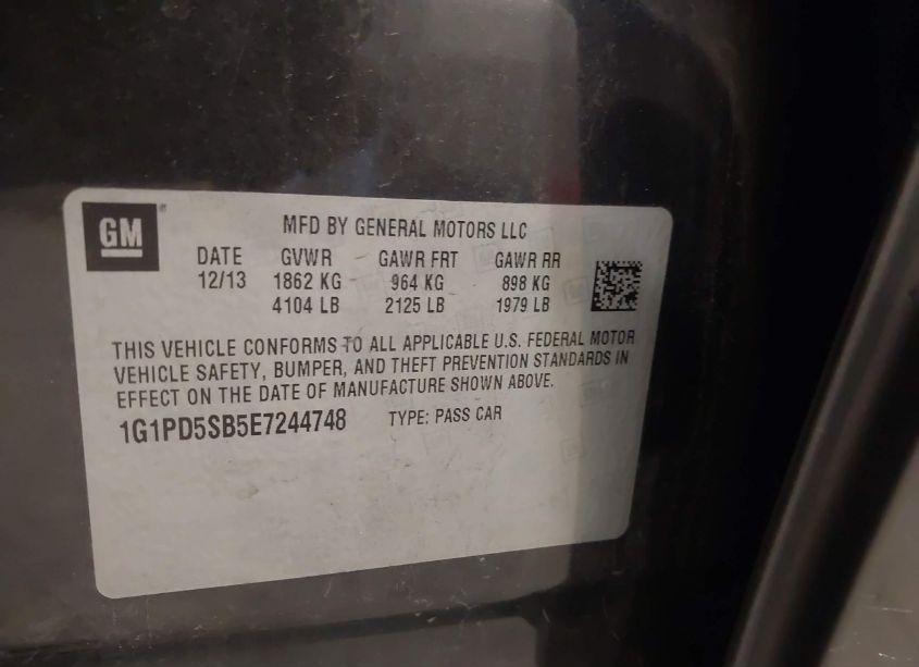 Photo 9 of 2014 Chevrolet Cruze 1LT MANUAL (VIN 1G1PD5SB5E7244748)