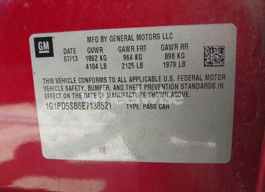 Photo 9 of 2014 Chevrolet Cruze 1LT MANUAL (VIN 1G1PD5SB6E7138521)