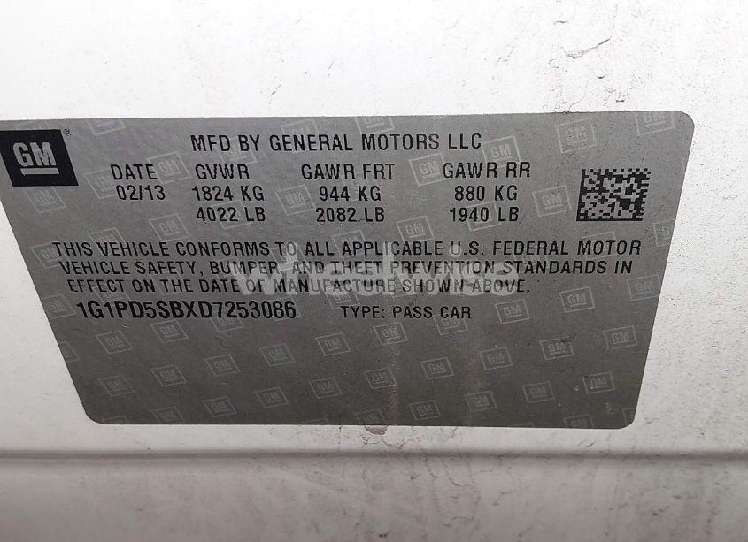 Photo 9 of 2013 Chevrolet Cruze 1LT MANUAL (VIN 1G1PD5SBXD7253086)