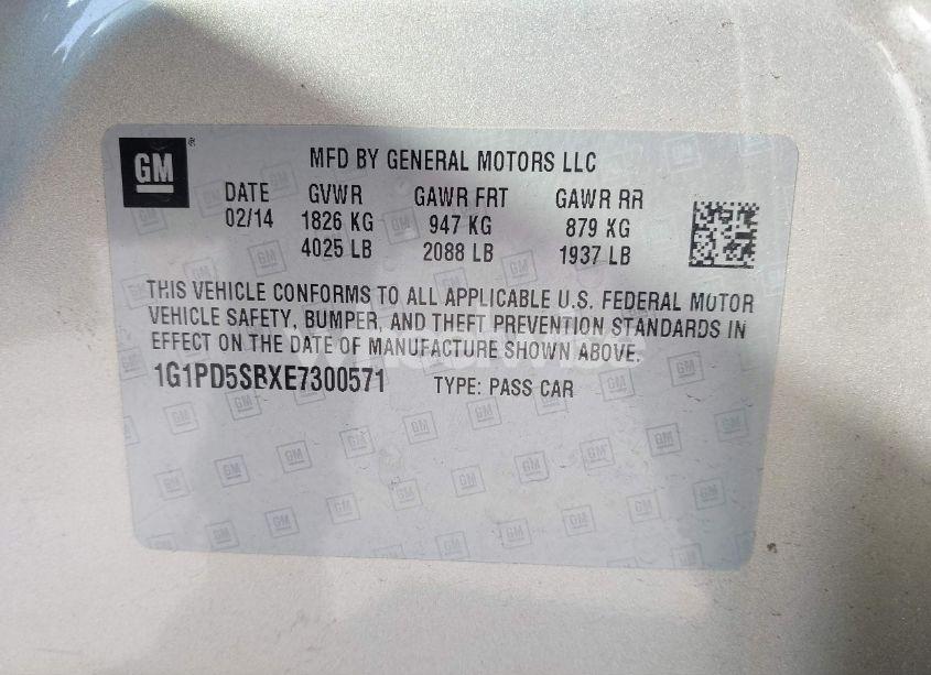 Photo 9 of 2014 Chevrolet Cruze 1LT MANUAL (VIN 1G1PD5SBXE7300571)