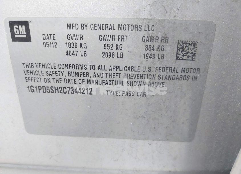 Photo 9 of 2012 Chevrolet Cruze LS (VIN 1G1PD5SH2C7344212)