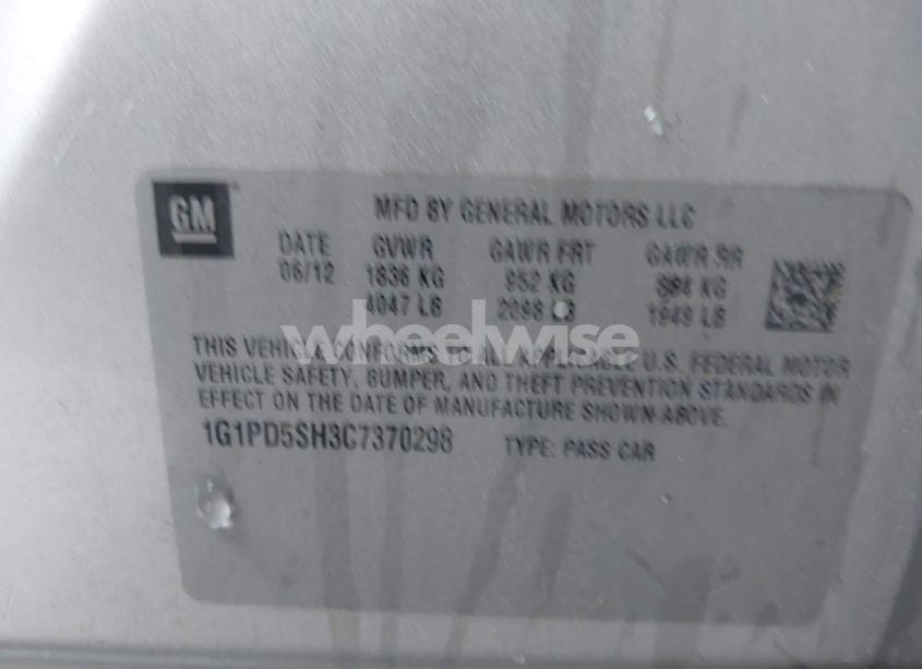 Photo 9 of 2012 Chevrolet Cruze LS (VIN 1G1PD5SH3C7370298)