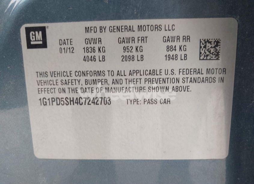 Photo 9 of 2012 Chevrolet Cruze LS (VIN 1G1PD5SH4C7242703)