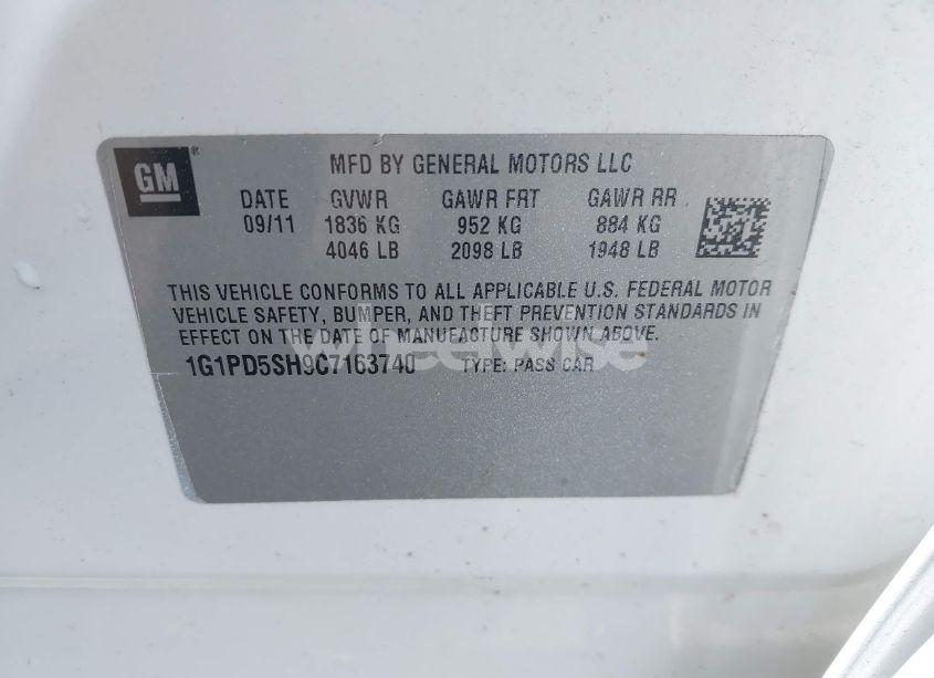 Photo 9 of 2012 Chevrolet Cruze LS (VIN 1G1PD5SH9C7163740)