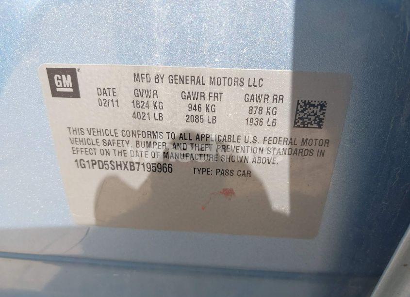 Photo 9 of 2011 Chevrolet Cruze LS (VIN 1G1PD5SHXB7195966)