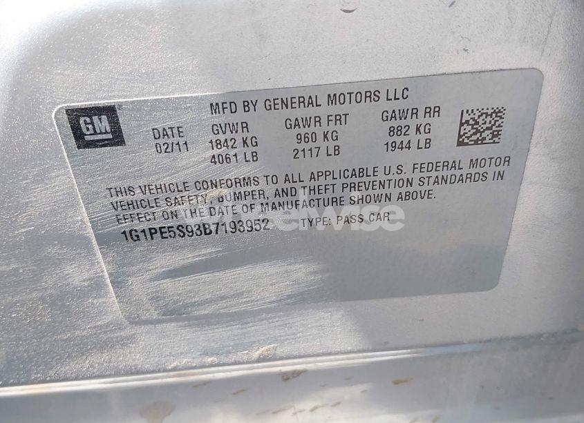 Photo 9 of 2011 Chevrolet Cruze LT (VIN 1G1PE5S93B7193952)