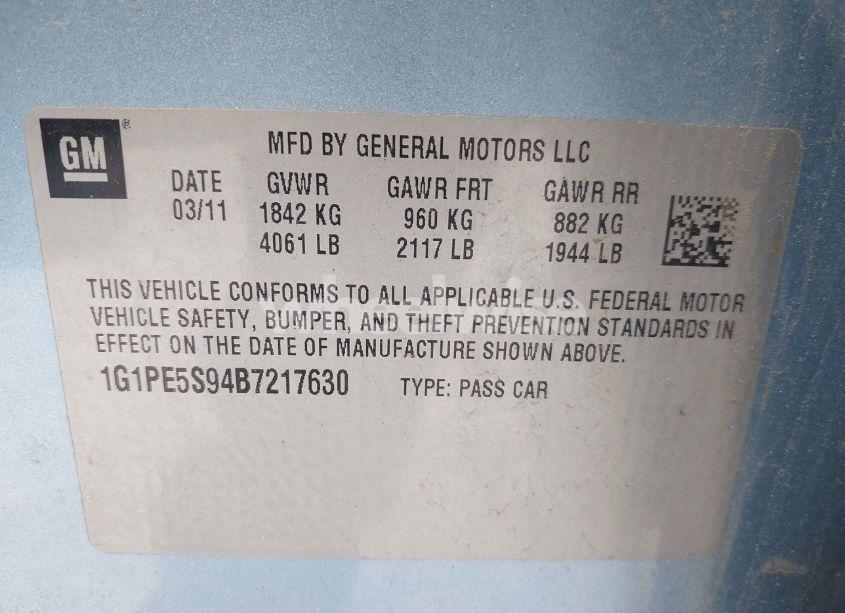 Photo 9 of 2011 Chevrolet Cruze LT (VIN 1G1PE5S94B7217630)