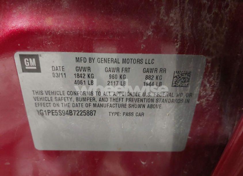 Photo 9 of 2011 Chevrolet Cruze LT (VIN 1G1PE5S94B7225887)