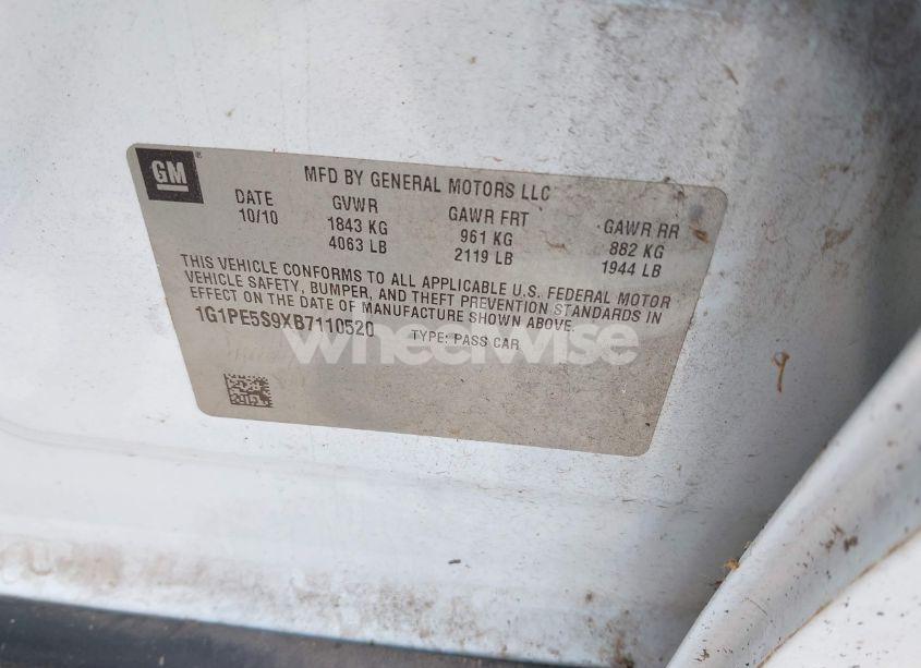 Photo 9 of 2011 Chevrolet Cruze LT (VIN 1G1PE5S9XB7110520)