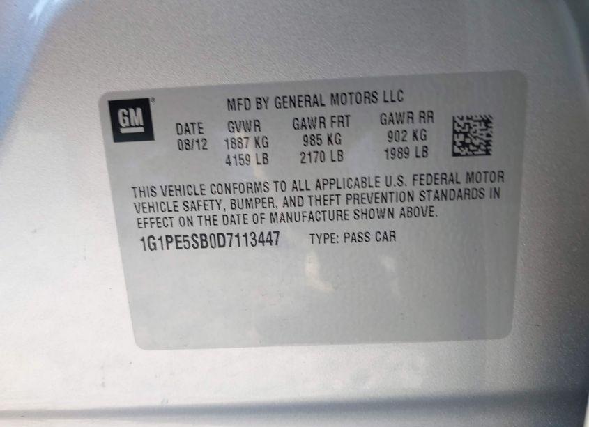 Photo 9 of 2013 Chevrolet Cruze 2LT AUTO (VIN 1G1PE5SB0D7113447)