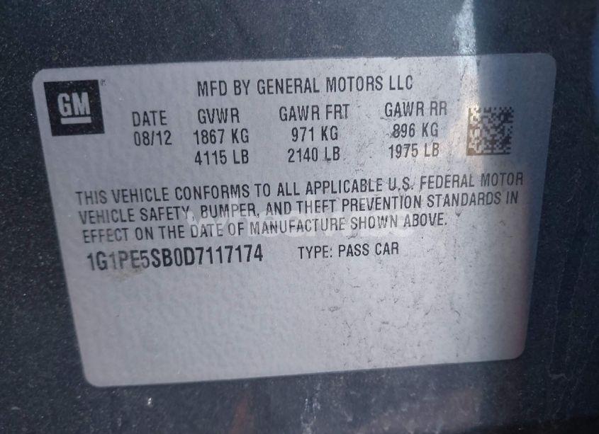 Photo 9 of 2013 Chevrolet Cruze 2LT AUTO (VIN 1G1PE5SB0D7117174)