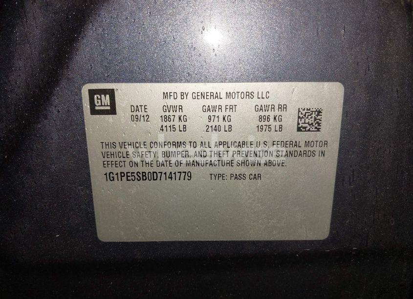 Photo 9 of 2013 Chevrolet Cruze 2LT AUTO (VIN 1G1PE5SB0D7141779)