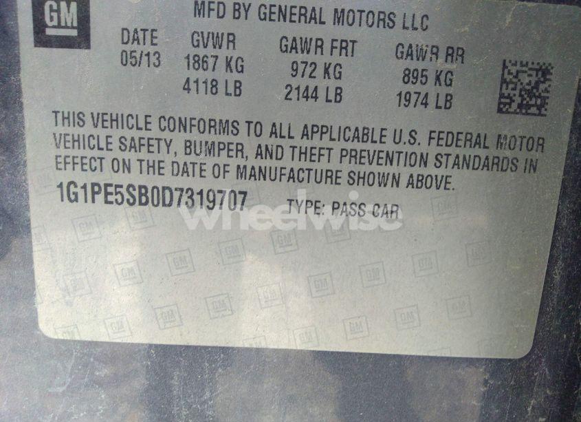 Photo 9 of 2013 Chevrolet Cruze 2LT AUTO (VIN 1G1PE5SB0D7319707)