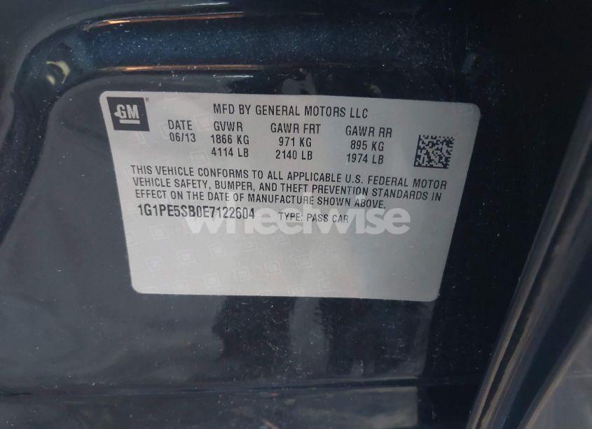 Photo 9 of 2014 Chevrolet Cruze 2LT AUTO (VIN 1G1PE5SB0E7122604)