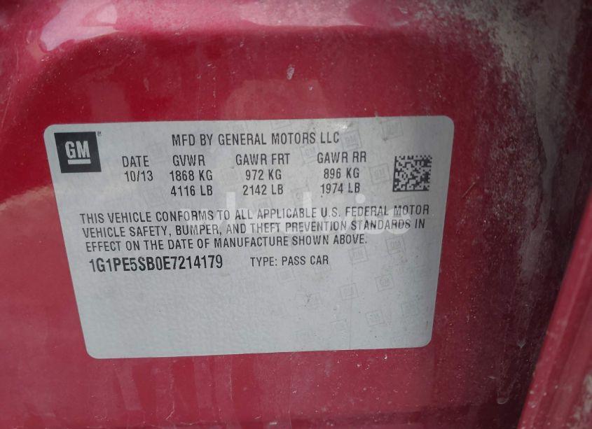 Photo 9 of 2014 Chevrolet Cruze 2LT AUTO (VIN 1G1PE5SB0E7214179)