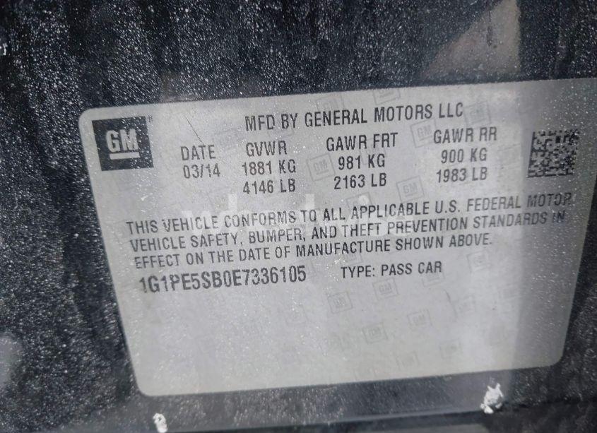 Photo 9 of 2014 Chevrolet Cruze 2LT AUTO (VIN 1G1PE5SB0E7336105)