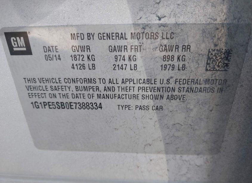 Photo 9 of 2014 Chevrolet Cruze 2LT AUTO (VIN 1G1PE5SB0E7388334)