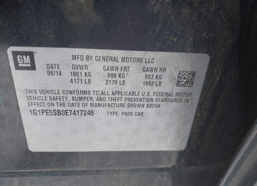 Photo 9 of 2014 Chevrolet Cruze 2LT AUTO (VIN 1G1PE5SB0E7417248)