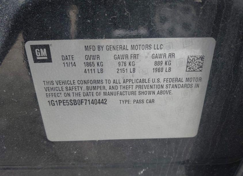 Photo 9 of 2015 Chevrolet Cruze 2LT AUTO (VIN 1G1PE5SB0F7140442)