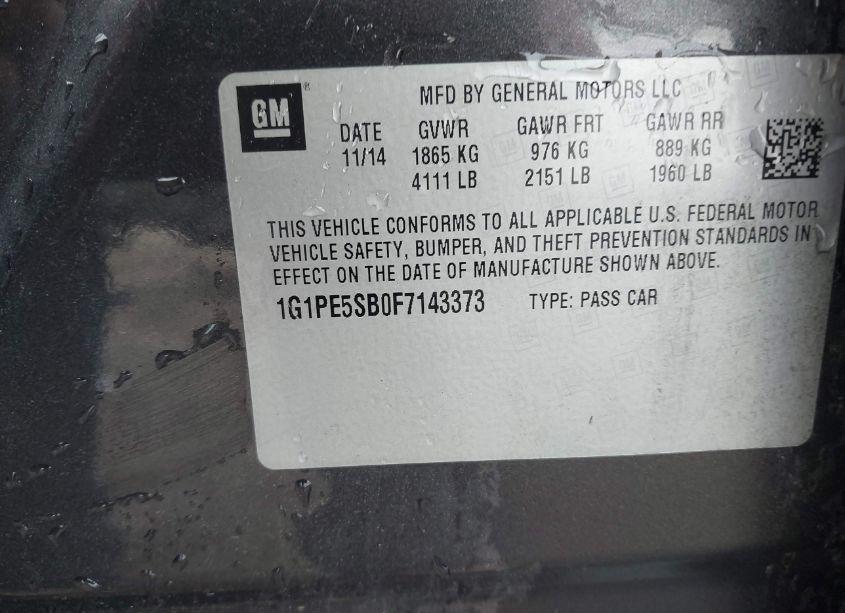 Photo 9 of 2015 Chevrolet Cruze 2LT AUTO (VIN 1G1PE5SB0F7143373)