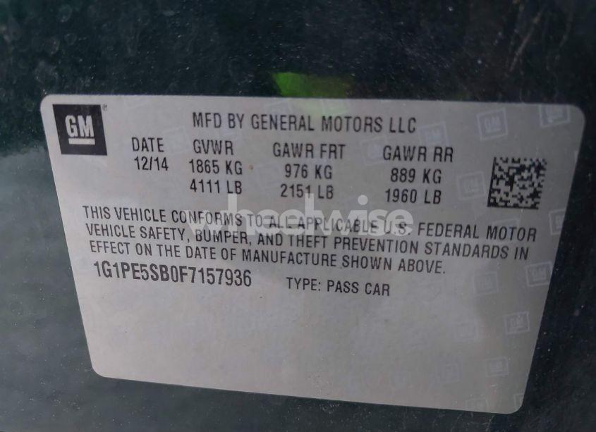 Photo 9 of 2015 Chevrolet Cruze 2LT AUTO (VIN 1G1PE5SB0F7157936)