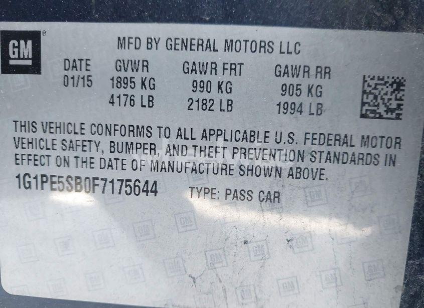 Photo 9 of 2015 Chevrolet Cruze 2LT AUTO (VIN 1G1PE5SB0F7175644)