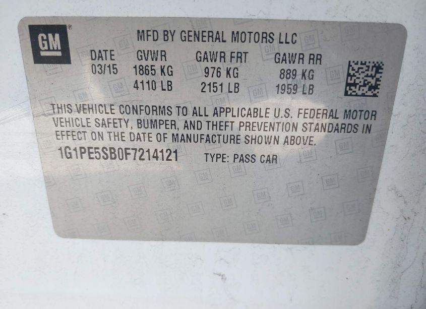 Photo 9 of 2015 Chevrolet Cruze 2LT AUTO (VIN 1G1PE5SB0F7214121)