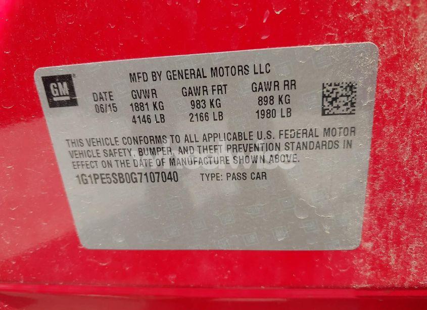 Photo 9 of 2016 Chevrolet Cruze LIMITED 1LT AUTO (VIN 1G1PE5SB0G7107040)