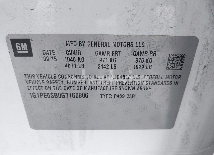 Photo 9 of 2016 Chevrolet Cruze LIMITED 1LT AUTO (VIN 1G1PE5SB0G7160806)