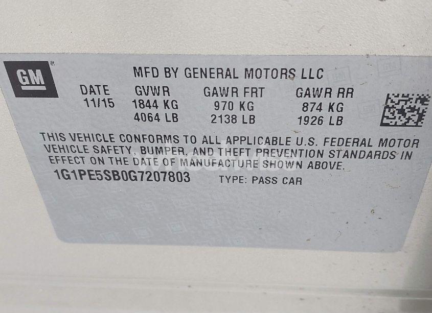 Photo 9 of 2016 Chevrolet Cruze LIMITED 1LT AUTO (VIN 1G1PE5SB0G7207803)