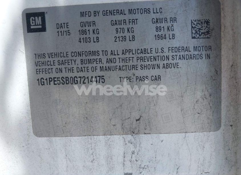 Photo 9 of 2016 Chevrolet Cruze LIMITED 1LT AUTO (VIN 1G1PE5SB0G7214475)