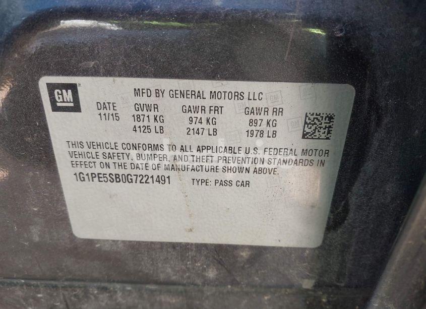 Photo 9 of 2016 Chevrolet Cruze LIMITED 1LT AUTO (VIN 1G1PE5SB0G7221491)