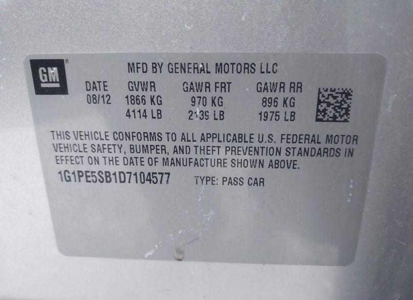 Photo 9 of 2013 Chevrolet Cruze 2LT AUTO (VIN 1G1PE5SB1D7104577)