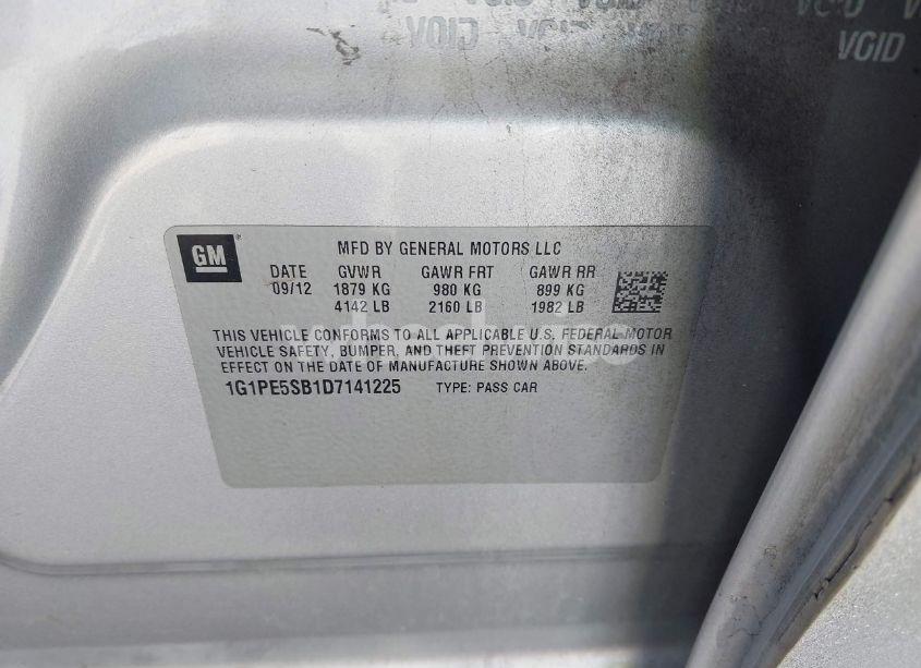 Photo 9 of 2013 Chevrolet Cruze 2LT AUTO (VIN 1G1PE5SB1D7141225)