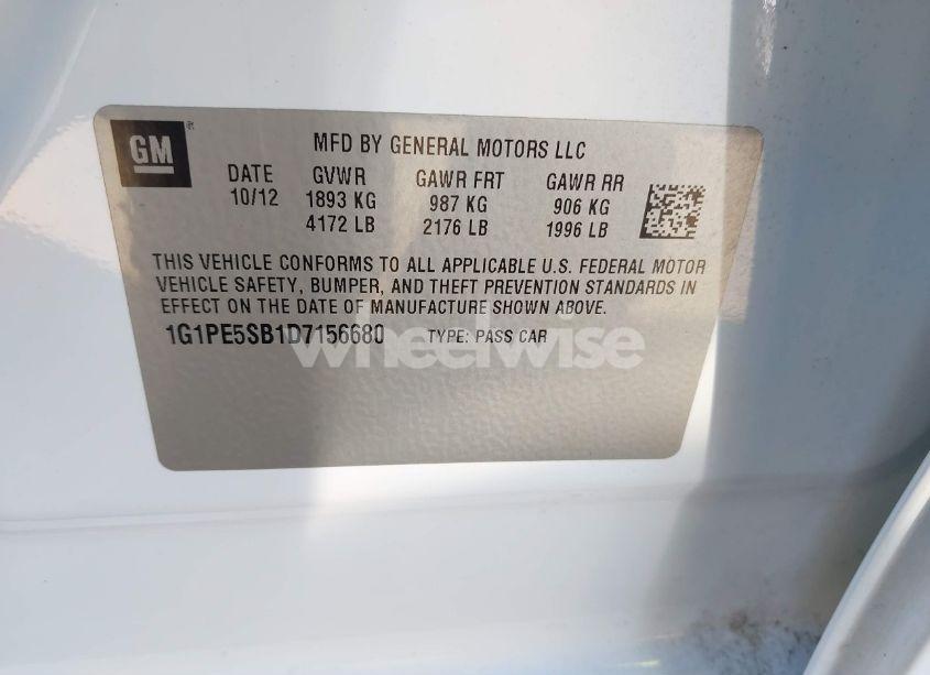 Photo 9 of 2013 Chevrolet Cruze 2LT AUTO (VIN 1G1PE5SB1D7156680)