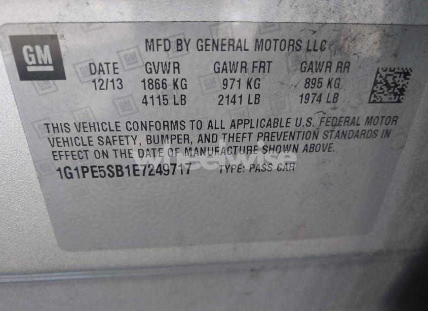 Photo 9 of 2014 Chevrolet Cruze 2LT AUTO (VIN 1G1PE5SB1E7249717)