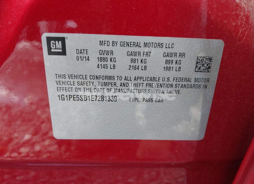 Photo 9 of 2014 Chevrolet Cruze 2LT AUTO (VIN 1G1PE5SB1E7281339)