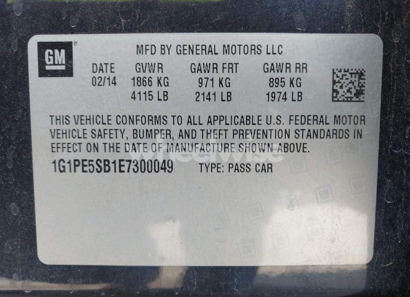 Photo 9 of 2014 Chevrolet Cruze 2LT AUTO (VIN 1G1PE5SB1E7300049)