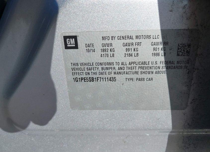 Photo 9 of 2015 Chevrolet Cruze 2LT AUTO (VIN 1G1PE5SB1F7111435)