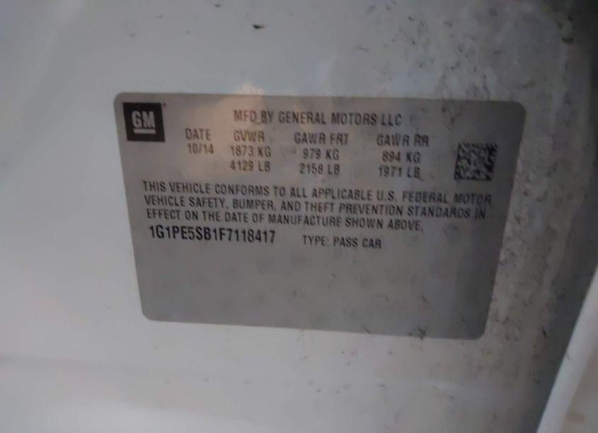 Photo 9 of 2015 Chevrolet Cruze 2LT AUTO (VIN 1G1PE5SB1F7118417)