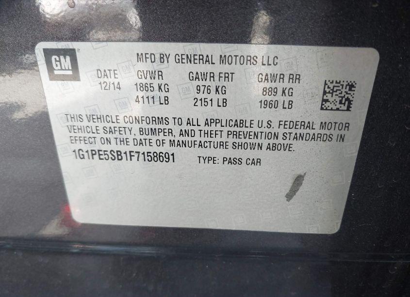 Photo 9 of 2015 Chevrolet Cruze 2LT AUTO (VIN 1G1PE5SB1F7158691)