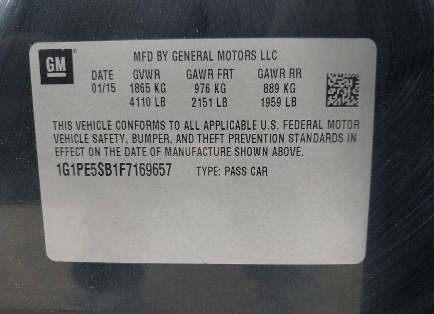 Photo 9 of 2015 Chevrolet Cruze 2LT AUTO (VIN 1G1PE5SB1F7169657)