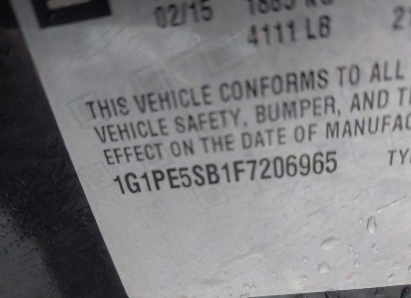 Photo 9 of 2015 Chevrolet Cruze 2LT AUTO (VIN 1G1PE5SB1F7206965)