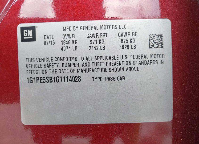 Photo 9 of 2016 Chevrolet Cruze LIMITED 1LT AUTO (VIN 1G1PE5SB1G7114028)