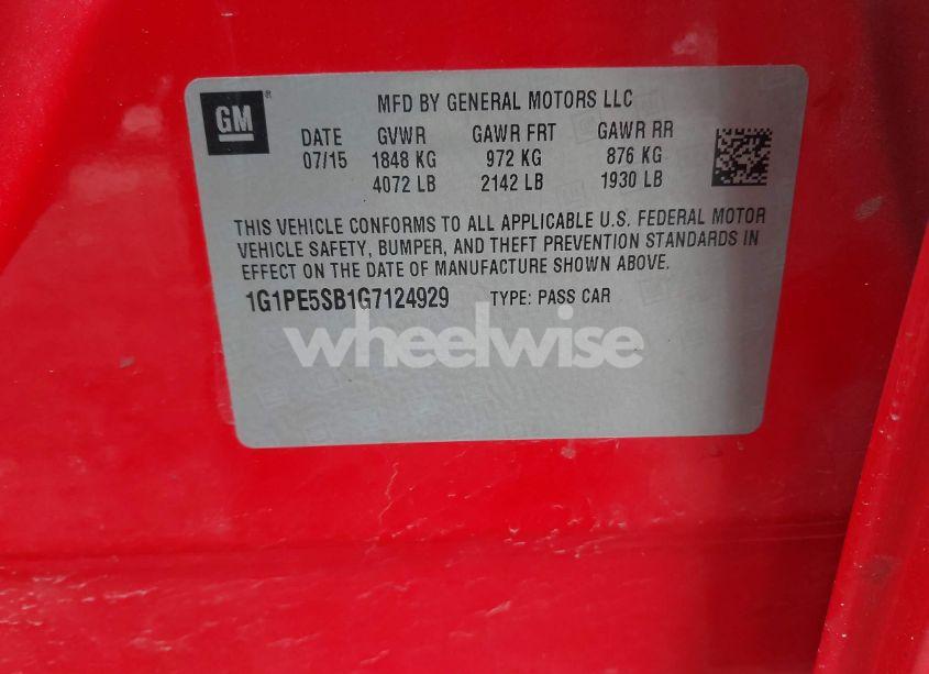 Photo 9 of 2016 Chevrolet Cruze LIMITED 1LT AUTO (VIN 1G1PE5SB1G7124929)