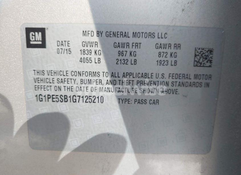 Photo 9 of 2016 Chevrolet Cruze LIMITED 1LT AUTO (VIN 1G1PE5SB1G7125210)