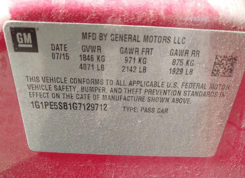 Photo 9 of 2016 Chevrolet Cruze LIMITED 1LT AUTO (VIN 1G1PE5SB1G7129712)