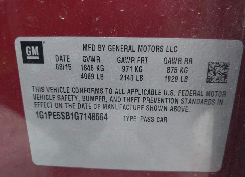 Photo 9 of 2016 Chevrolet Cruze LIMITED 1LT AUTO (VIN 1G1PE5SB1G7148664)
