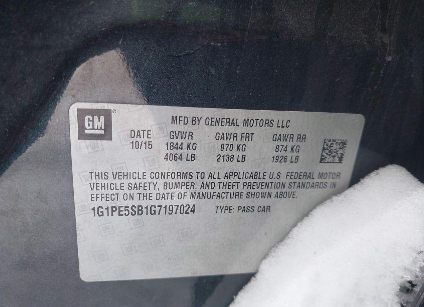 Photo 9 of 2016 Chevrolet Cruze LIMITED 1LT AUTO (VIN 1G1PE5SB1G7197024)